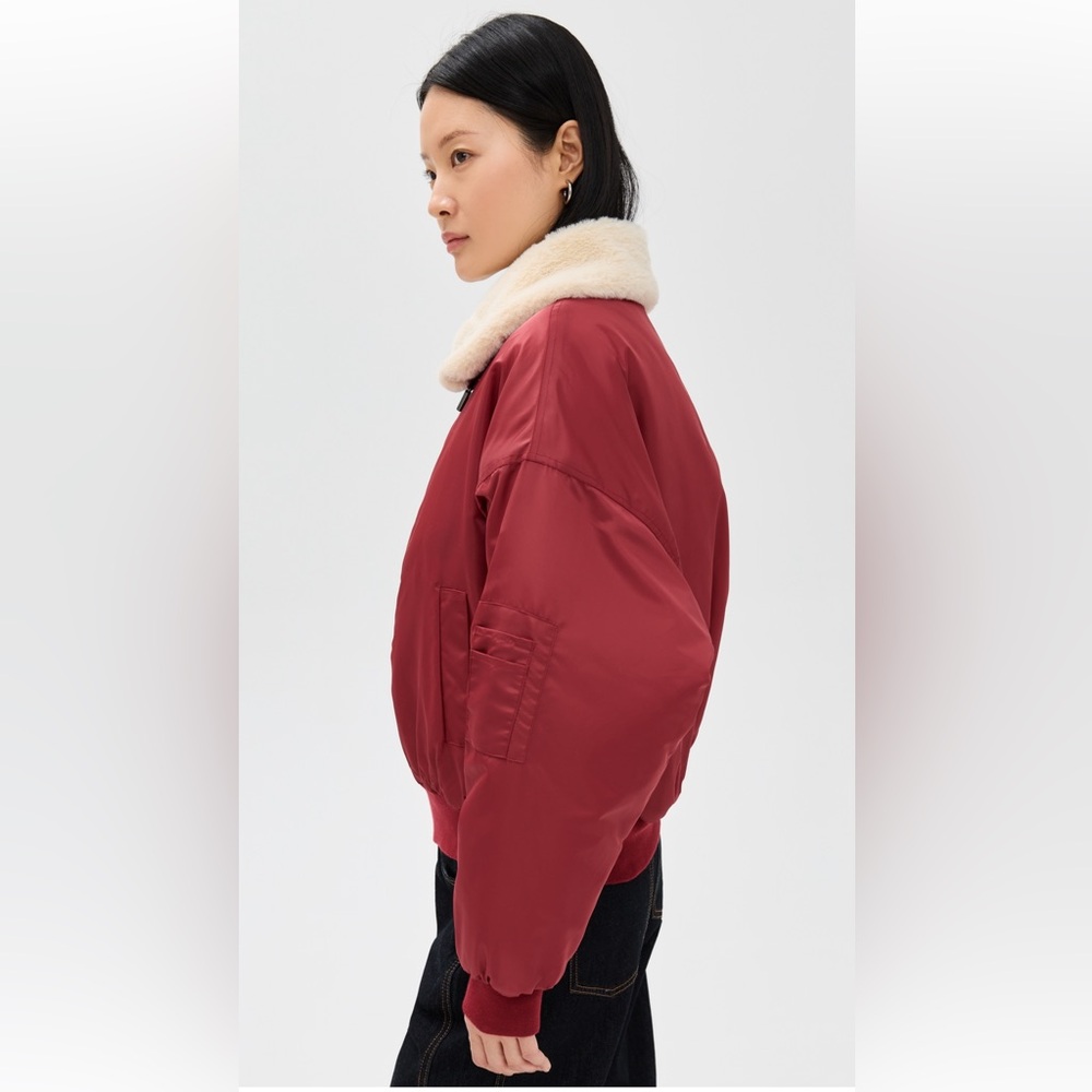 Lioness Burgundy Bomber Jacket with Cream Collar - Picture 3 of 6